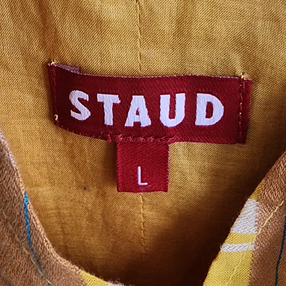 STAUD Keshi Dress Mustard Plaid Long Sleeve Mini Dress V neckline Size Large - Picture 7 of 7